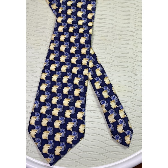 Jos A‎ Bank Mens Yellow&Blue Neck Tie 100% Imported Silk Geometric USA 58" - Picture 3 of 7